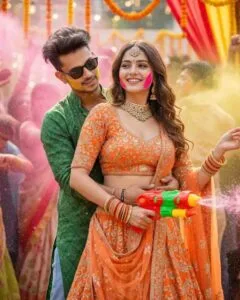 Holi couple photo prompt