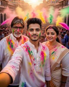 Celebrity selfie holi ai photo editing