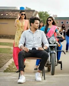 Girl bike driving with boy ai video editing