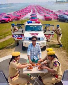 Police car entry ai video editing