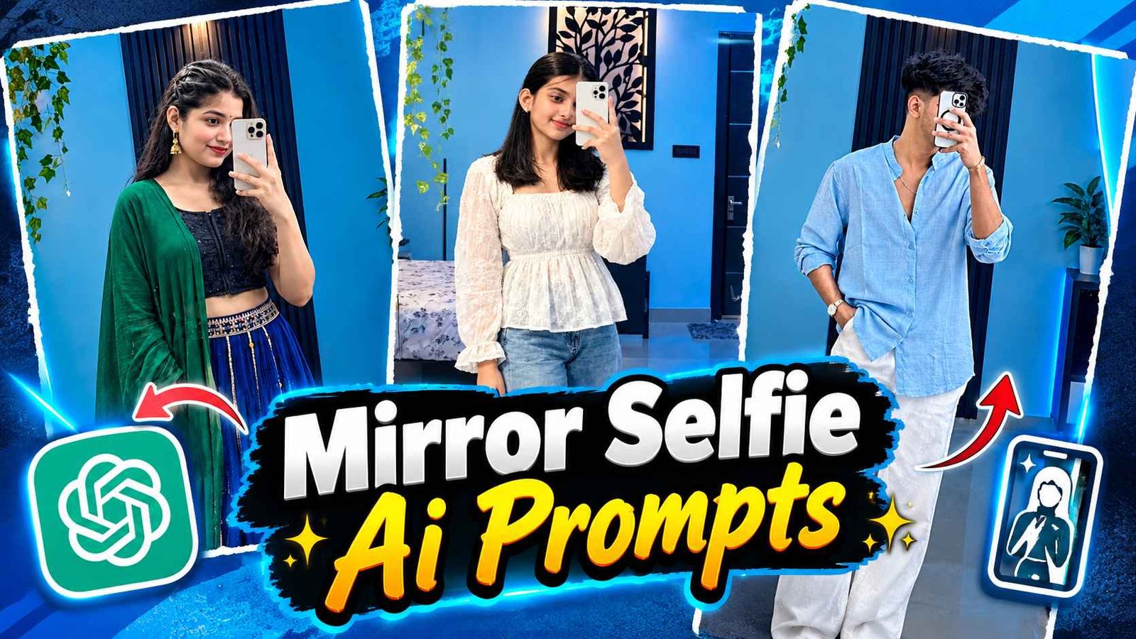 Blue Aesthetic Mirror Selfie Ai Photo Editing Prompt